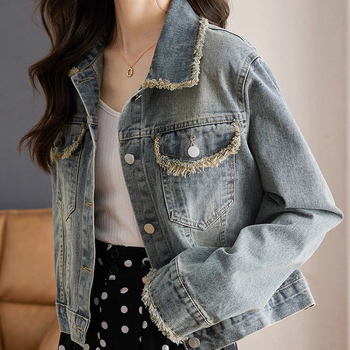 Džínsový kabát Jar 2025 Nový univerzálny ležérny dizajn Voľný krátky krátky rapový top