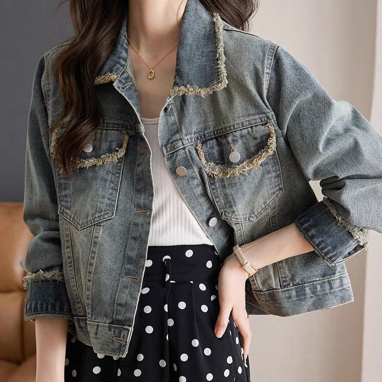 Džínsový kabát Jar 2025 Nový univerzálny ležérny dizajn Voľný krátky krátky rapový top