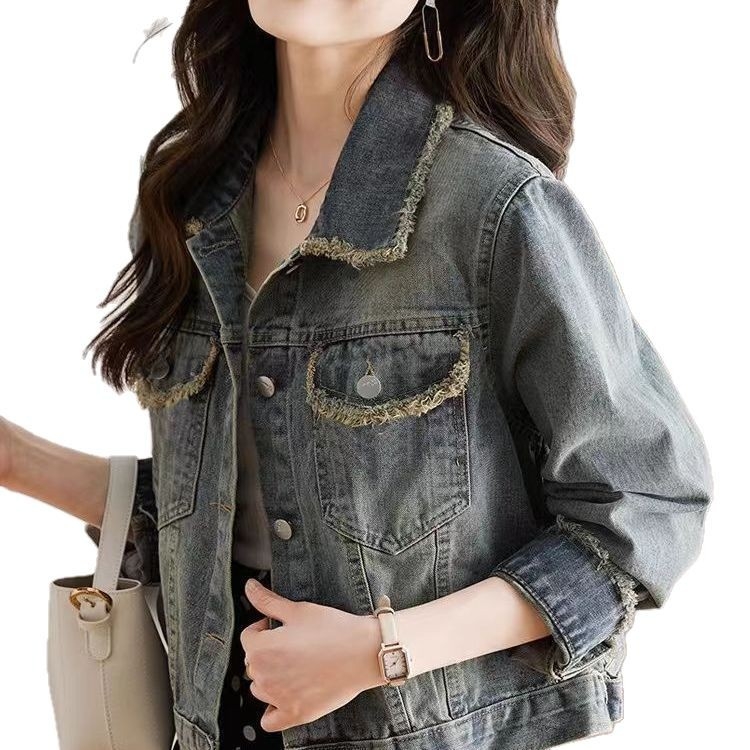 Džínsový kabát Jar 2025 Nový univerzálny ležérny dizajn Voľný krátky krátky rapový top