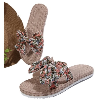 Dámske papuče pre väčšie veľkosti na vrchné nosenie, nový štýl, ľahké sandále a papuče s mašľou a plochým podpätkom pre ženy