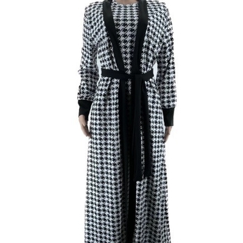 M2345 Amazon horúci výpredaj Nový blízkovýchodný moslimský kabát s dlhým rukávom a pepitou stopou, módny oblek