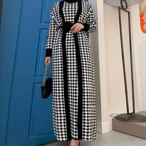 M2345 Amazon horúci výpredaj Nový blízkovýchodný moslimský kabát s dlhým rukávom a pepitou stopou, módny oblek