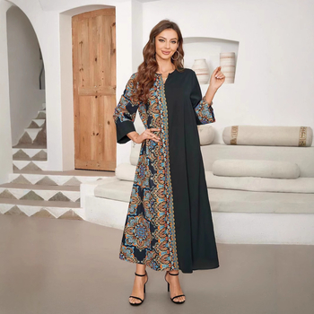 2024 Cezhraničné real-time horúce predajné potlačené šité dlhé šaty Elegantné dlhé šaty z Blízkeho východu
