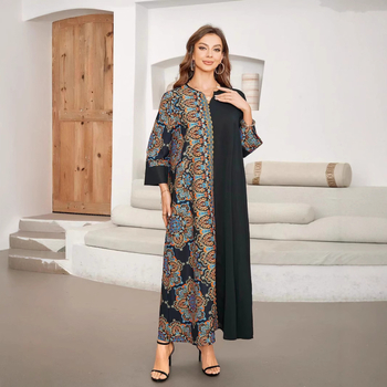 2024 Cezhraničné real-time horúce predajné potlačené šité dlhé šaty Elegantné dlhé šaty z Blízkeho východu