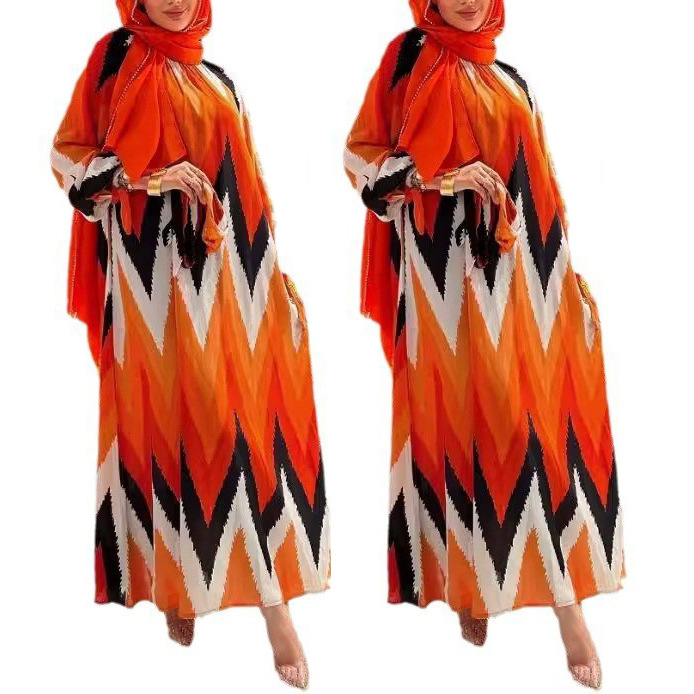 M2720 Cross Border Amazon Women Middle East Muslim 2024 Nový príchod Potlačené a farbené župany Módne elegantné šaty