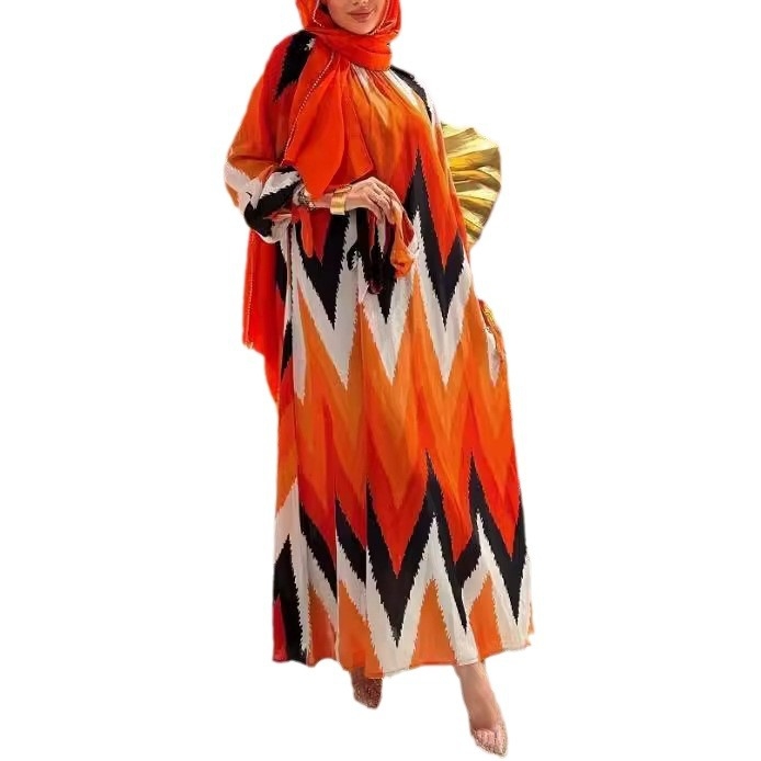 M2720 Cross Border Amazon Women Middle East Muslim 2024 Nový príchod Potlačené a farbené župany Módne elegantné šaty