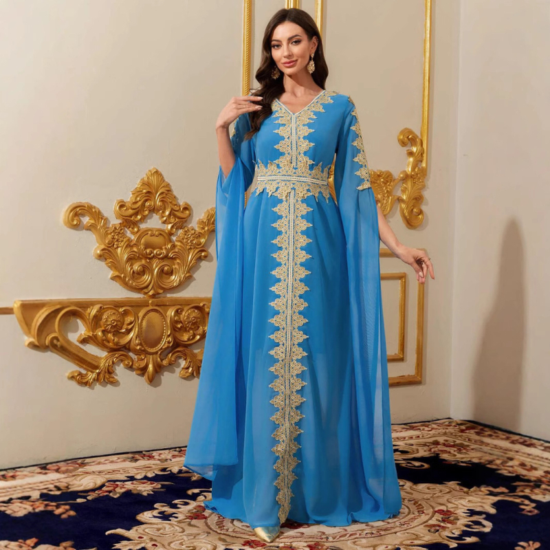 Pārrobežu Tuvo Austrumu Dubaijas halāts Sieviešu šūšanas super garās piedurknes abajas kleita Sieviešu vienkrāsaina mežģīņu kleita