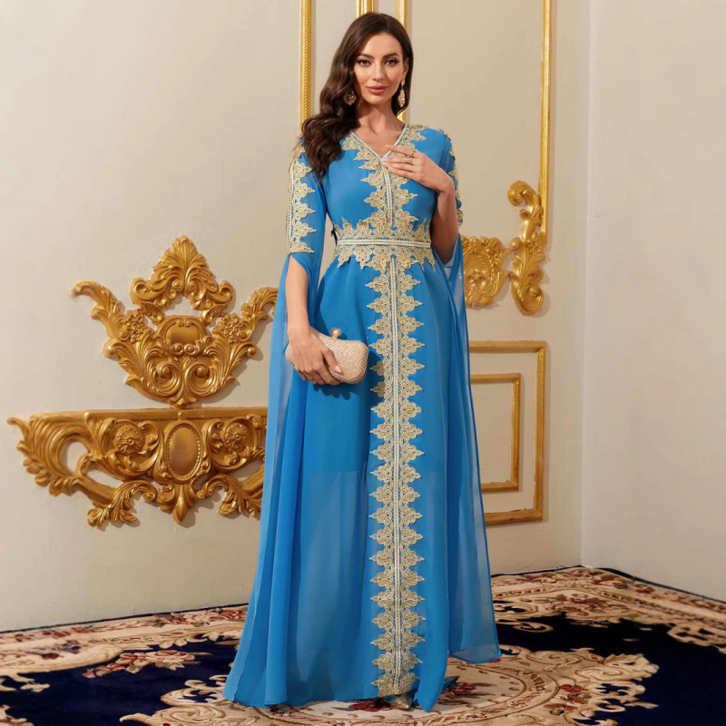 Pārrobežu Tuvo Austrumu Dubaijas halāts Sieviešu šūšanas super garās piedurknes abajas kleita Sieviešu vienkrāsaina mežģīņu kleita