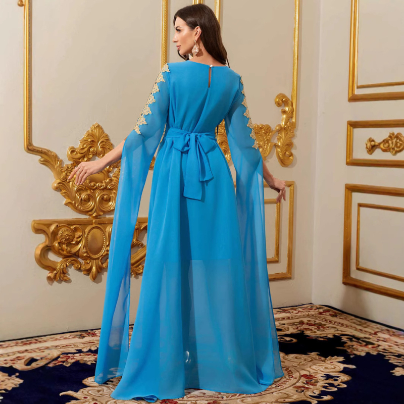 Pārrobežu Tuvo Austrumu Dubaijas halāts Sieviešu šūšanas super garās piedurknes abajas kleita Sieviešu vienkrāsaina mežģīņu kleita