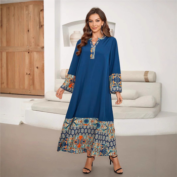 Európa a Spojené štáty cezhraničné horúce šitie dlhé elegantné šaty s dlhým rukávom a výstrihom do V, blúzka Blízkeho východu, Amazonka, dlhé