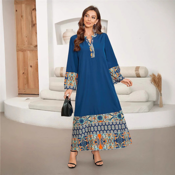 Európa a Spojené štáty cezhraničné horúce šitie dlhé elegantné šaty s dlhým rukávom a výstrihom do V, blúzka Blízkeho východu, Amazonka, dlhé