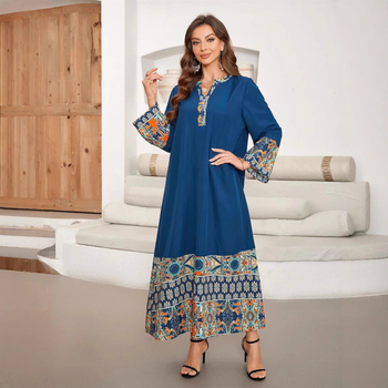 Európa a Spojené štáty cezhraničné horúce šitie dlhé elegantné šaty s dlhým rukávom a výstrihom do V, blúzka Blízkeho východu, Amazonka, dlhé