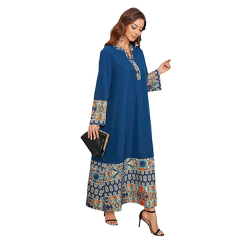 Európa a Spojené štáty cezhraničné horúce šitie dlhé elegantné šaty s dlhým rukávom a výstrihom do V, blúzka Blízkeho východu, Amazonka, dlhé