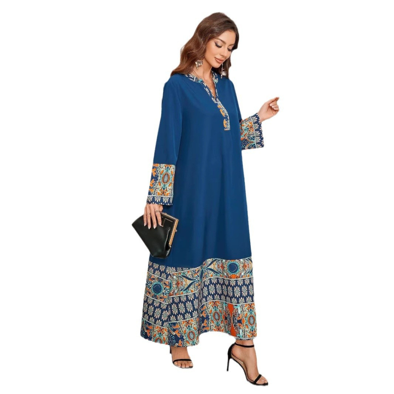 Európa a Spojené štáty cezhraničné horúce šitie dlhé elegantné šaty s dlhým rukávom a výstrihom do V, blúzka Blízkeho východu, Amazonka, dlhé