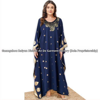 Γυναικεία ρόμπα με μανίκια νυχτερίδας από τη Μέση Ανατολή, με επιχρυσωμένο κέντημα, φαρδύ φόρεμα plus size, Διασυνοριακό εξωτερικό εμπόριο