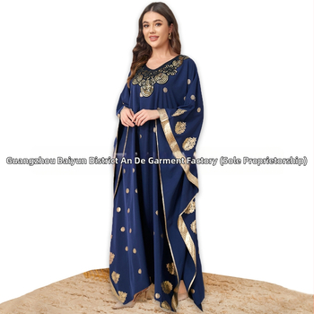 Γυναικεία ρόμπα με μανίκια νυχτερίδας από τη Μέση Ανατολή, με επιχρυσωμένο κέντημα, φαρδύ φόρεμα plus size, Διασυνοριακό εξωτερικό εμπόριο