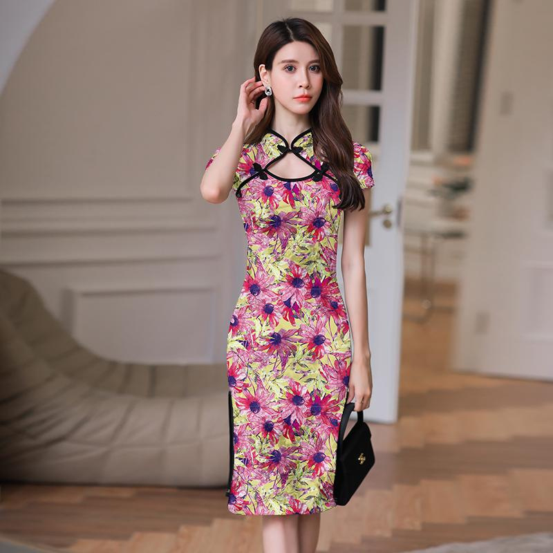 Nova poboljšana cheongsam haljina u nacionalnom kineskom stilu, ljetna haljina za smanjenje starenja, izgled vitke postave, prorez u zapadnjačkom stilu, elegantna cheongsam haljina koja prianja uz bokove