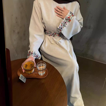 AliExpress Γαρίδες Διασυνοριακά Μουσουλμανικά Ρούχα Κέντημα από Λινό με Φόδρα Φόρεμα Κέντημα με Λουλούδια