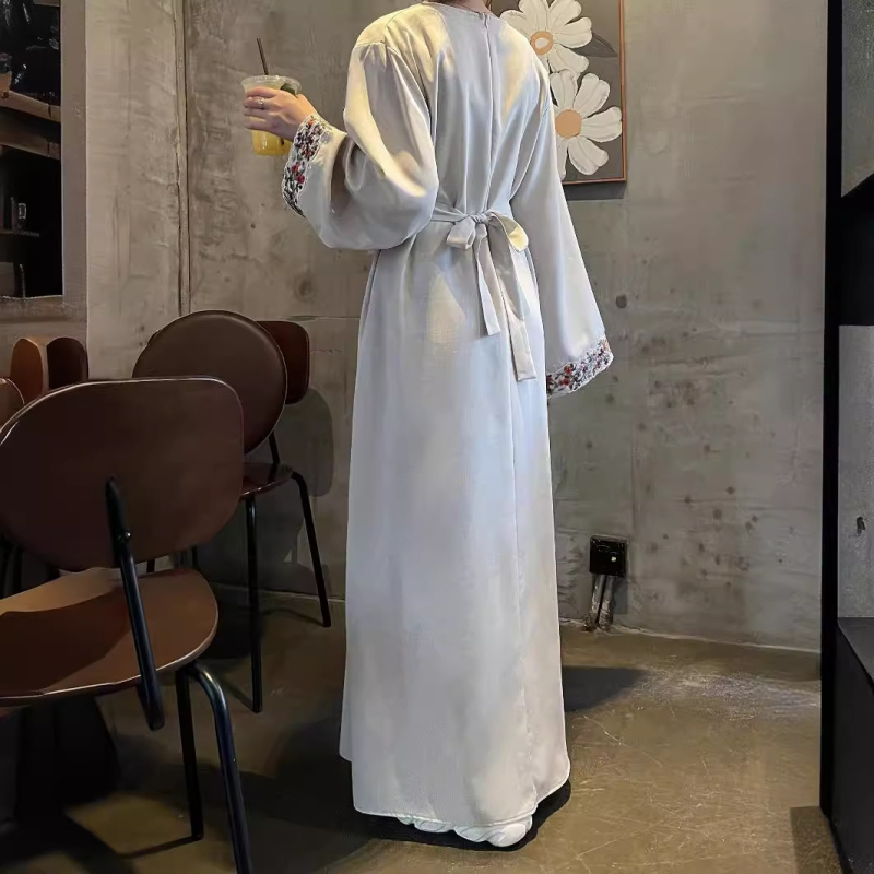 AliExpress krevety cezhraničné moslimské oblečenie ľanové výšivky s podšívkou šaty kvetinová výšivka