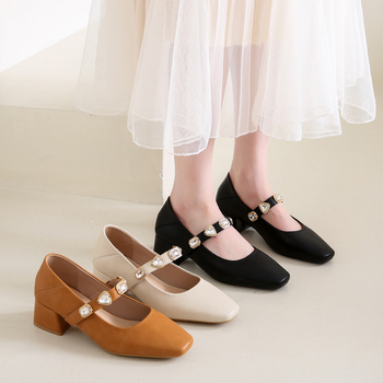 Ženske cipele Mary Jane s plitkim ustima, debelom petom, 2025., nove prekrasne cipele s malom petom, ženske cipele s četvrtastim vrhom i metalnom kopčom, srednja peta, vintage