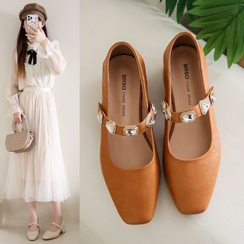 Γυναικεία παπούτσια Mary Jane με ρηχό στόμα και χοντρό τακούνι, 2025, νέα όμορφα γυναικεία παπούτσια με μικρό τακούνι, τετράγωνα δάχτυλα και μεταλλική αγκράφα, vintage τακούνι