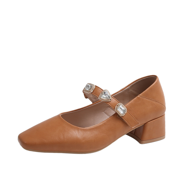 Ženske cipele Mary Jane s plitkim ustima, debelom petom, 2025., nove prekrasne cipele s malom petom, ženske cipele s četvrtastim vrhom i metalnom kopčom, srednja peta, vintage