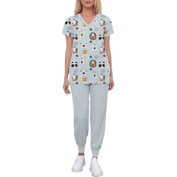 Otsemüük Hulgimüük Laos Naiste V-kaelusega tavaliste õlgadega kitsa lõikega lühikeste varrukatega topelttaskutega õe vormiriietus 3D-digitaalprintimisega