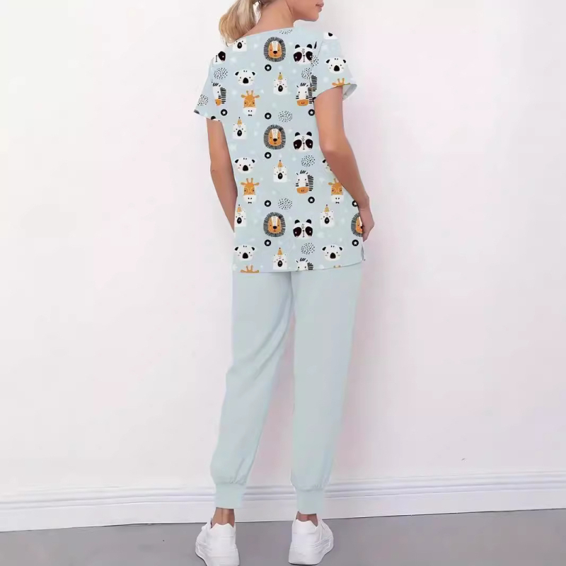 Otsemüük Hulgimüük Laos Naiste V-kaelusega tavaliste õlgadega kitsa lõikega lühikeste varrukatega topelttaskutega õe vormiriietus 3D-digitaalprintimisega