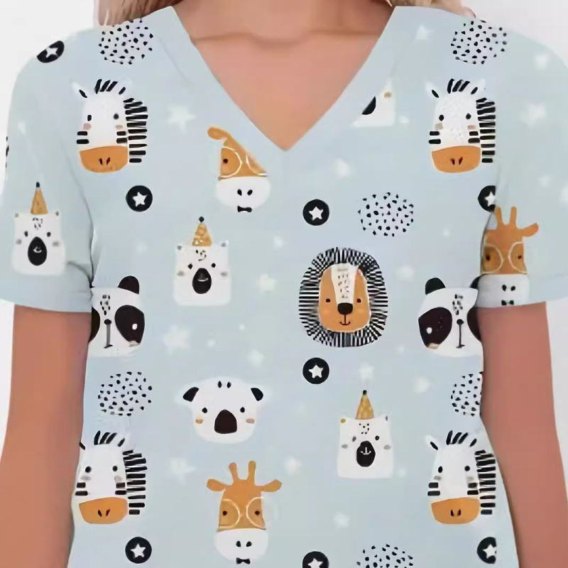 Otsemüük Hulgimüük Laos Naiste V-kaelusega tavaliste õlgadega kitsa lõikega lühikeste varrukatega topelttaskutega õe vormiriietus 3D-digitaalprintimisega