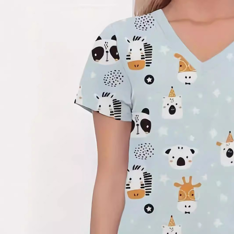 Otsemüük Hulgimüük Laos Naiste V-kaelusega tavaliste õlgadega kitsa lõikega lühikeste varrukatega topelttaskutega õe vormiriietus 3D-digitaalprintimisega