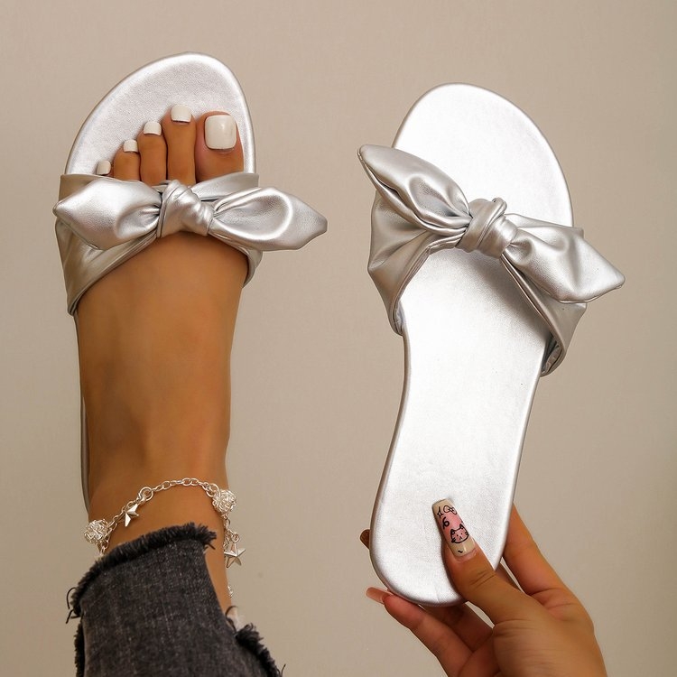 Vanjska veličina plus size ravnog dna modne jednostavne papuče s jednom riječi ljeto 2024. nova kopča s mašnom na zalihi veleprodaja