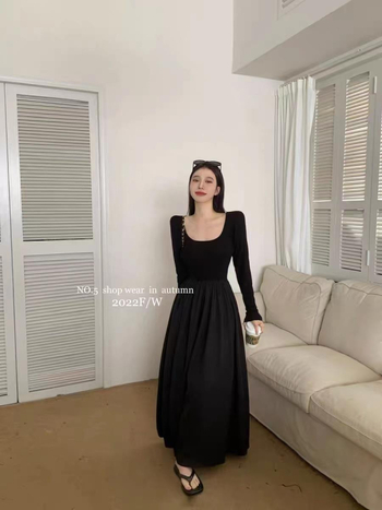 Dámske čierne šaty s dlhým rukávom vo francúzskom štýle, jesenné, slim-fit, s otvoreným chrbtom, elegantné, úzke, zoštíhľujúce, stredne dlhé šaty v štýle Hepburn