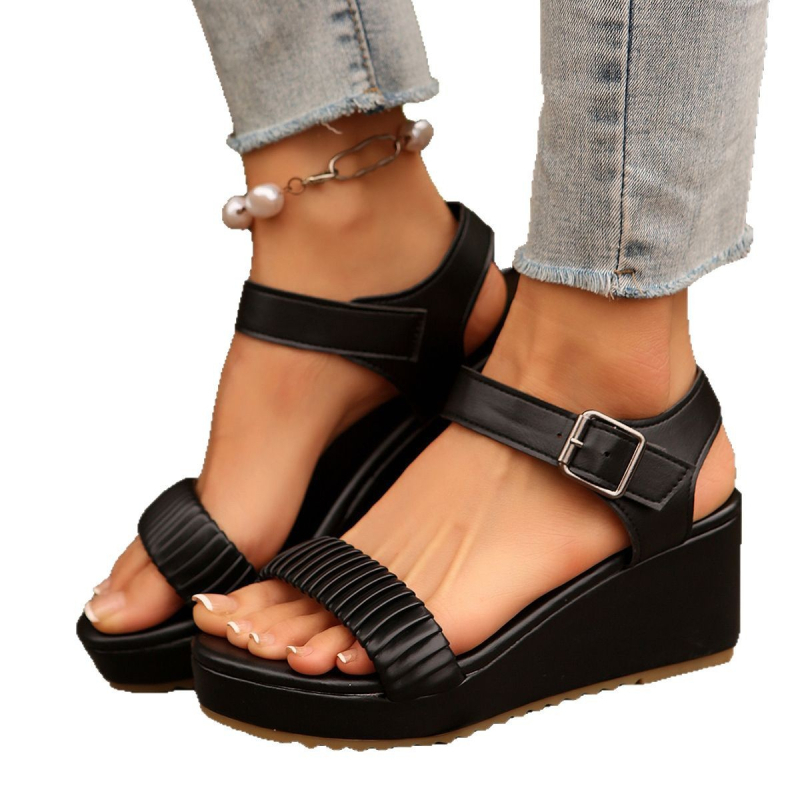 Dámske sandále na kline v plus size veľkosti, nové, európske a americké, hrubé, s prackou, rybí ústa, móda, cezhraničná výroba, skladom