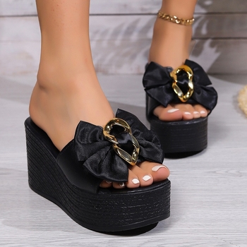 Dámske papuče s hrubou mašľou, plus size, s kovovou prackou, pohodlné, s platformou a spodnou časťou, zahraničný obchod, 43