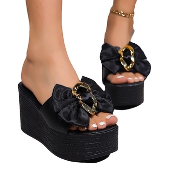 Παντόφλες εξωτερικού εμπορίου plus size με χοντρό πάτο και φιόγκο, γυναικείες μοντέρνες παντόφλες με μεταλλική αγκράφα, άνετες πλατφόρμες και πάτο 43