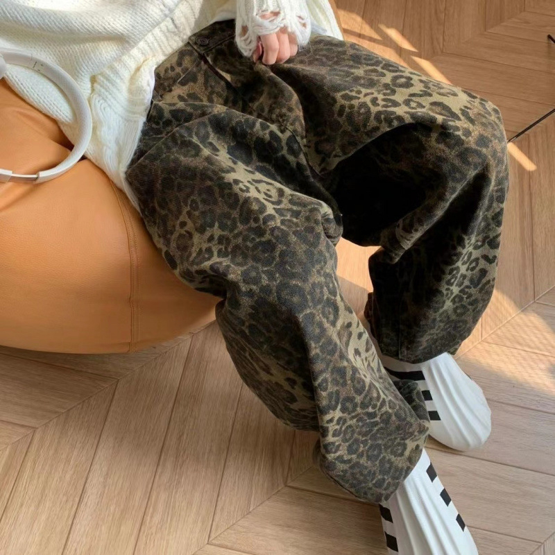 Vysokokvalitné leopardové farebné nohavice pre ženy, jesenné nové 2024, módne kórejské módne, univerzálne, ležérne, retro, trendy nohavice