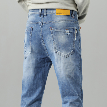 Pánske džínsy Cross-Border, svetlomodré, úzke, strečové, ležérne, módne, úzke, zahraničný obchod, pánsky nový slim fit