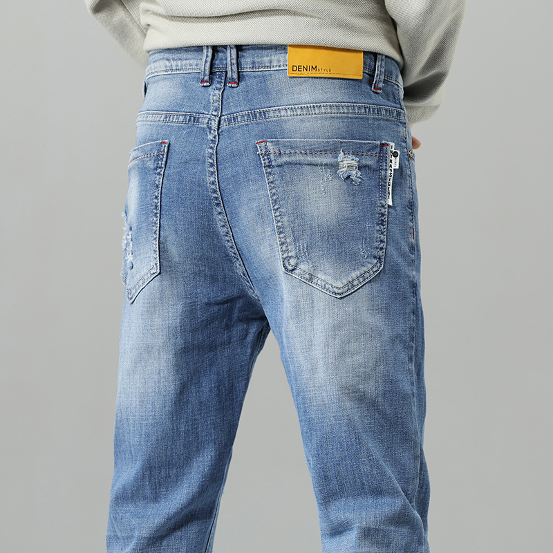 Pánske džínsy Cross-Border, svetlomodré, úzke, strečové, ležérne, módne, úzke, zahraničný obchod, pánsky nový slim fit