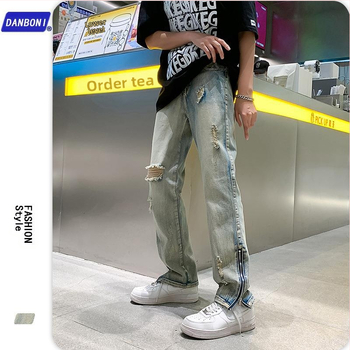Jarné a jesenné luxusné staré americké ležérne retro roztrhané džínsy pánske európske a americké módne značky malých rovných nohavíc jarná móda