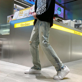 Jarné a jesenné luxusné staré americké ležérne retro roztrhané džínsy pánske európske a americké módne značky malých rovných nohavíc jarná móda