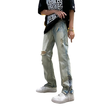 Jarné a jesenné luxusné staré americké ležérne retro roztrhané džínsy pánske európske a americké módne značky malých rovných nohavíc jarná móda