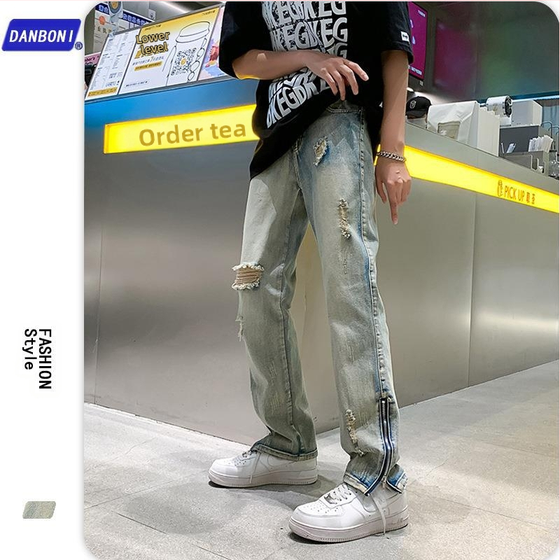 Jarné a jesenné luxusné staré americké ležérne retro roztrhané džínsy pánske európske a americké módne značky malých rovných nohavíc jarná móda