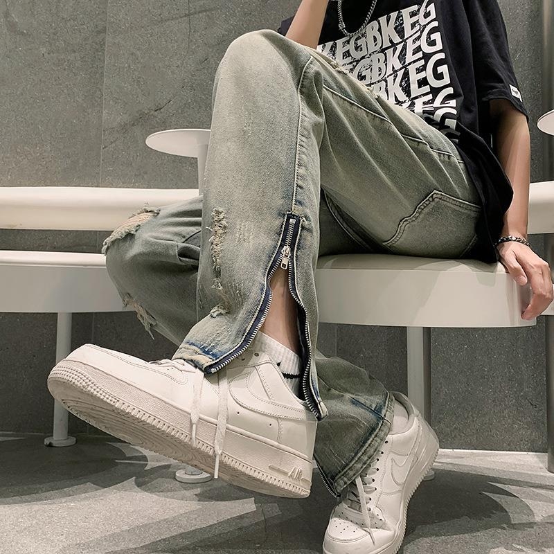 Jarné a jesenné luxusné staré americké ležérne retro roztrhané džínsy pánske európske a americké módne značky malých rovných nohavíc jarná móda