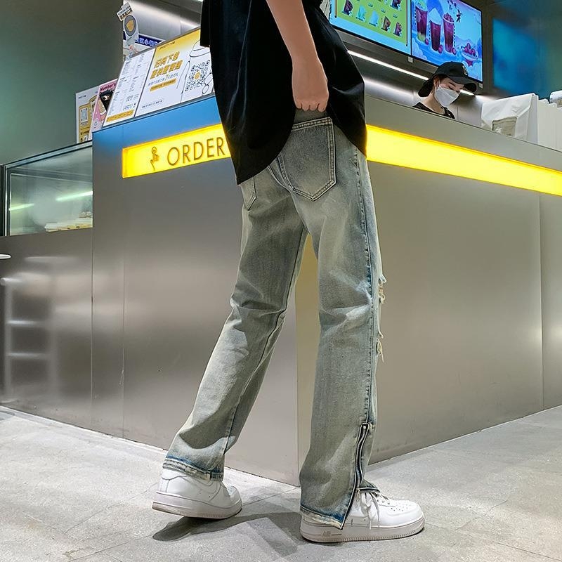 Jarné a jesenné luxusné staré americké ležérne retro roztrhané džínsy pánske európske a americké módne značky malých rovných nohavíc jarná móda