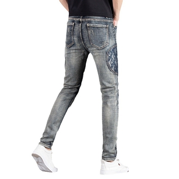 Nove jesenske i zimske traperice za muškarce, vezene patchwork elastične, uske, trendi, marke, ležerne, male muške hlače