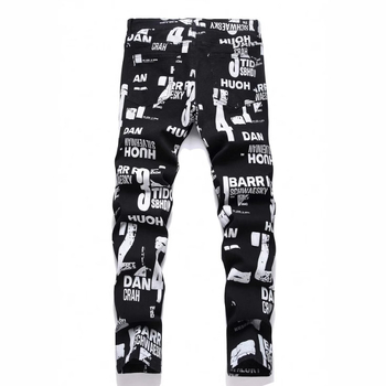 Nove muške hlače s digitalnim printom u europskom i američkom stilu, uske cvjetne hlače, visokokvalitetne rastezljive crne traperice