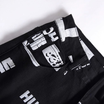 Nove muške hlače s digitalnim printom u europskom i američkom stilu, uske cvjetne hlače, visokokvalitetne rastezljive crne traperice