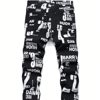 Nove muške hlače s digitalnim printom u europskom i američkom stilu, uske cvjetne hlače, visokokvalitetne rastezljive crne traperice