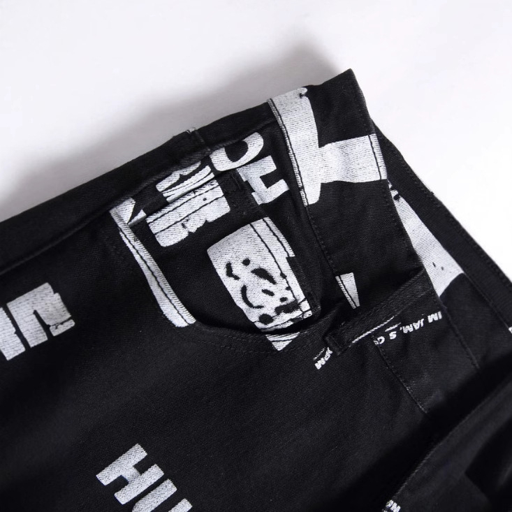 Nove muške hlače s digitalnim printom u europskom i američkom stilu, uske cvjetne hlače, visokokvalitetne rastezljive crne traperice