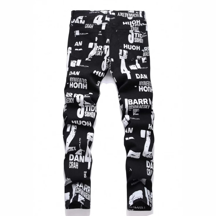 Nove muške hlače s digitalnim printom u europskom i američkom stilu, uske cvjetne hlače, visokokvalitetne rastezljive crne traperice